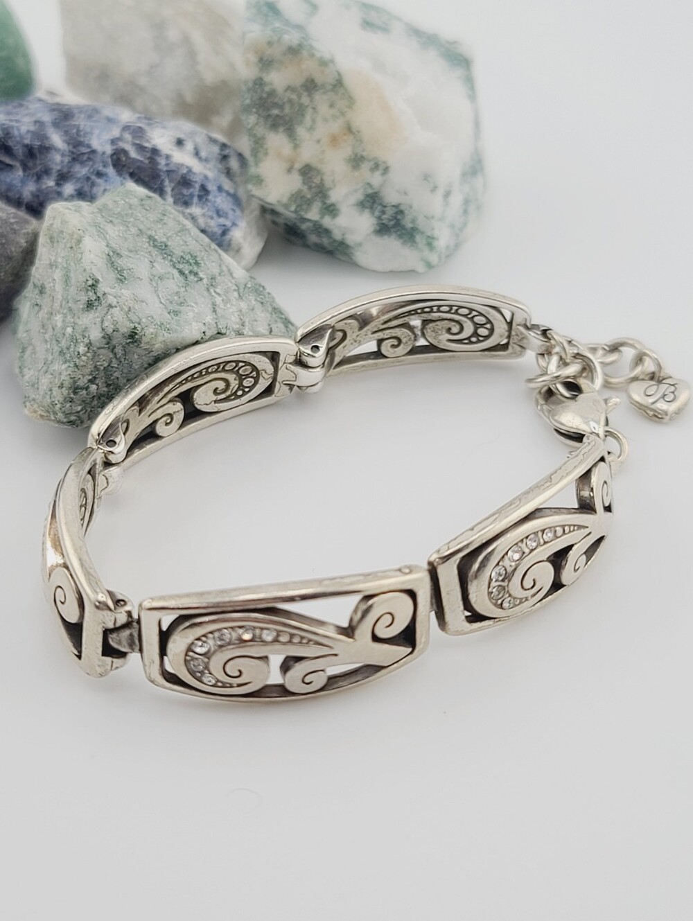 $52 Brighton Retired "Mantilla" Whimsical  Scroll Bracelet w Swarovski Details!
